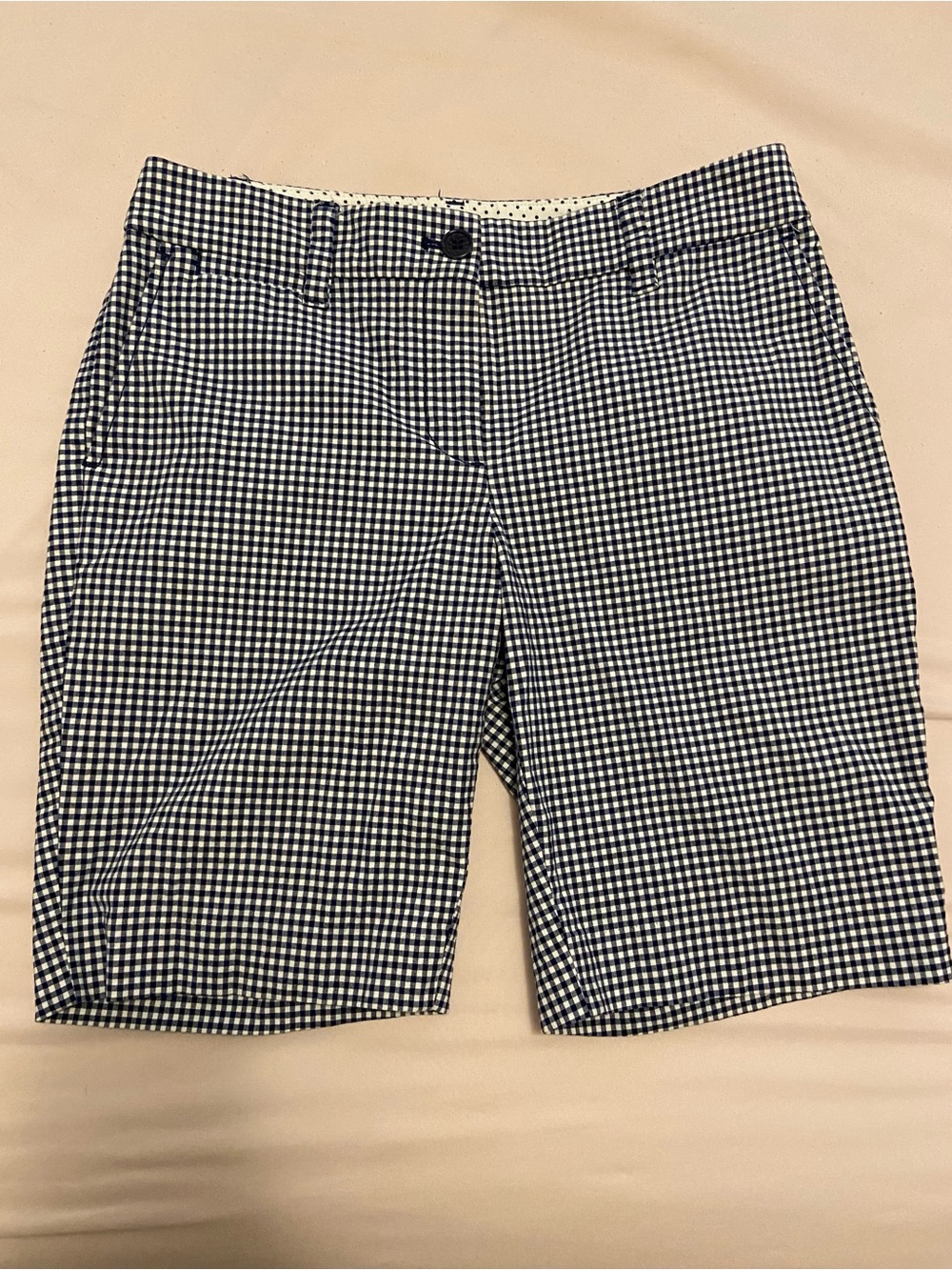 Talbots Navy and White Gingham Flat-Front Shorts